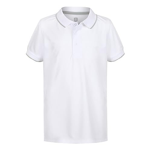 Island GREEN Boy's Performance Wicking Polo Shirt Top Golf Shirt, White, 13 Years
