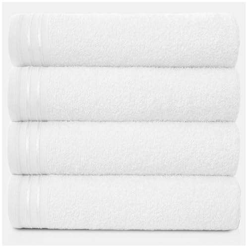 GC GAVENO CAVAILIA Large Towels Bath Sheet - Highly Absorbent Egyptian Cotton Towel Set - 4 Pack Extra Soft Large Bath Towel White - Quick Dry Bath Sheets - 450 GSM Washable Towels 75X135 Cm