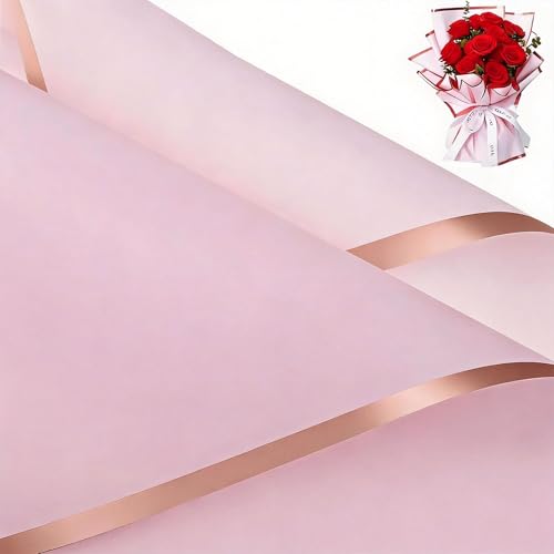 Blumenpapier Pink mit Roségold-Rand 20 Stück Wasserdichtes Bouquet Verpackungspapier für Blumensträuße Hochzeiten Geschenke & DIY-Blumenarrangements