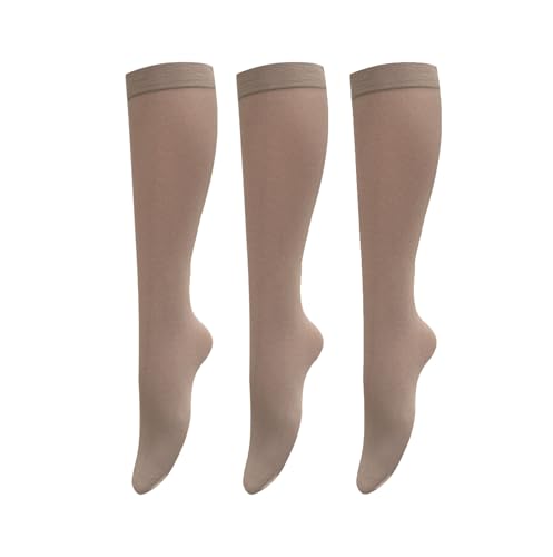 Image of Bestjybt 3 Pairs Women's Opaque Nylon Knee High Stockings Trouser Socks | Soft, Comfortable, Ideal Color, Moderate Thickness, Good Opacity, Wash-Resistant, Not too Thick or too Thin, Hold up Well