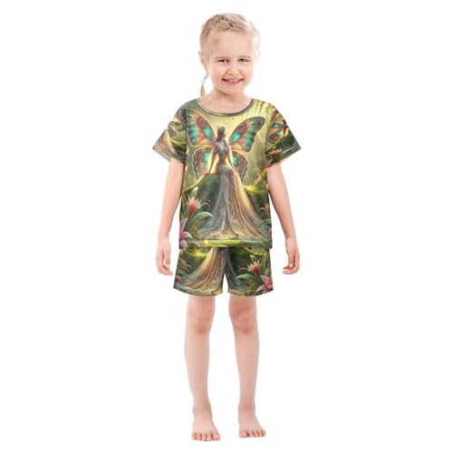 Butterfly Fairy Golden Pajama Set Short Sleeve Pajamas Shorts Sets Cotton Soft Loungewear Sleepwear 5Y3
