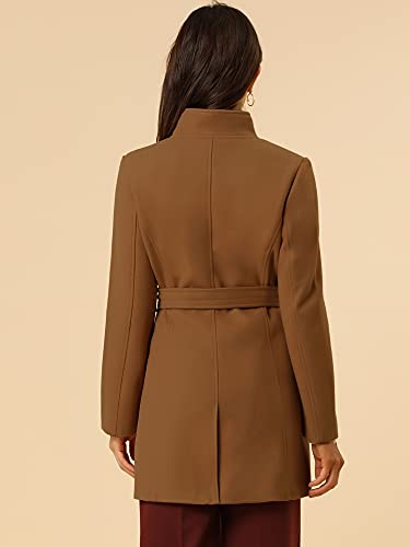 Image of Allegra K Women's Winter Elegant Stand Collar Overcoat Long Belted Pea Coat