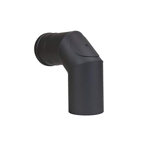 LANZZAS Pelletrohr Bogen 90° 2x abgewinkelt - Durchmesser 100 mm - Farbe: schwarz - mit Reinigungsöffnung