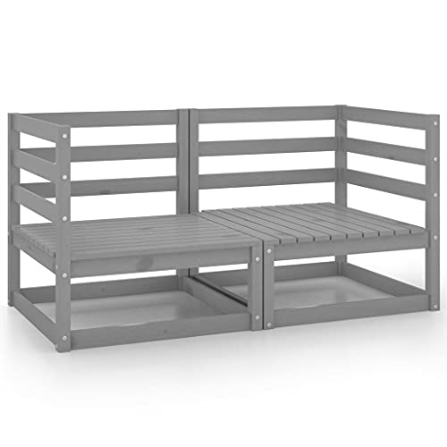 vidaXL Sofá de Jardín 2 Plazas Mobiliario Muebles Exterior Patio Terraza Hogar Silla Asiento Suave Robusto Estable Gris Madera Maciza Pino