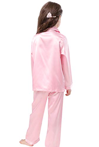Image of Pajamas Kid Unisex Pjs Set Girls Boys Silk Pajamas Set Satin Long Sleeve 2 Piece Clasic Sleepwear for 2-12 Years Todder