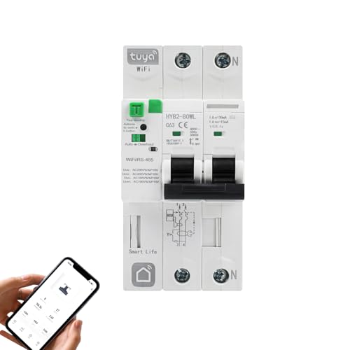 DewinLVD Interruttore Magnetotermico Differenziale WIFI, Interruttore Automatico 2P 63A Protezione Contro le Perdite Riarmabile Tuya APP Controllo Remoto