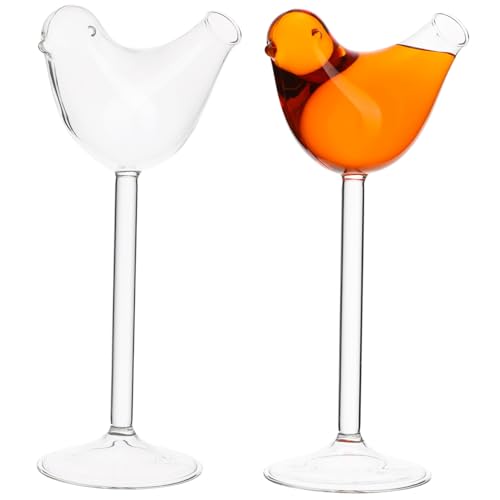 ULTECHNOVO Lot De 2 Verres à Cocktail Fumés En Verre Transparent 150ml Forme Oiseau Design Original Bar Fête