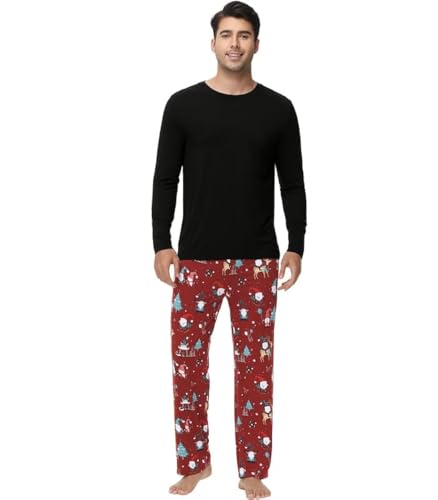WiWi Pajamas for Men-Viscose Made from Bamboo,Long Sleeve Pj Set Crew-Neck Pajama Sets Comfy Loungewear S-XXL