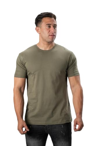 Fitted Mens Tee Short Sleeve Crew Neck Cotton T-Shirts 100% Egyptian Cotton (UK, Alpha, XL, Regular, Regular, Olive Green)