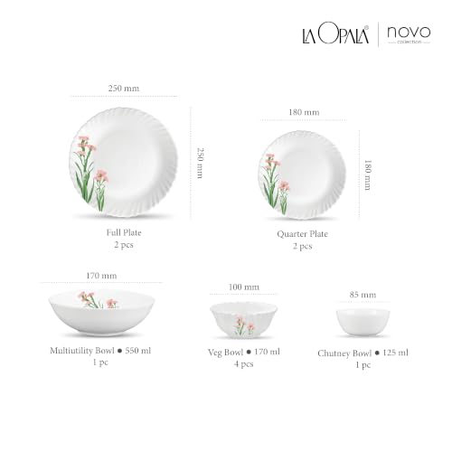 Image of La Opala Opal Glass Crockery | for Family of 2 | Dinner Set 10 pcs Pink Florets | Plates & Bowls for Dining | Microwave Safe | 100% Vegetarian | Extra Strong | Extra Light & White