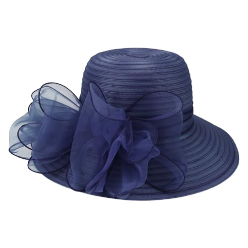 DRESHOW Lady Derby Dress Church Bowler Cloche Hat Bowknot Organza Bridal Cap for Wedding