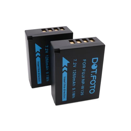 2 x Dot.Foto NP W126, NP W126s Premium 7.2v / 1260mAh Batería Recargable para Fujifilm X100F, X100V, X100VI, X T3, X T2, X T1, X T100, X T200, X T50, X T30 II, X T30, X M5, X Pro2