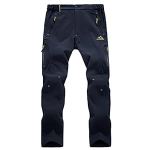 EKLENTSON Men’s Waterproof Softshell Fleece Lined Outdoor Walking Trousers Warm Thicken Padded Hiking Ski Pants with Zip Pockets