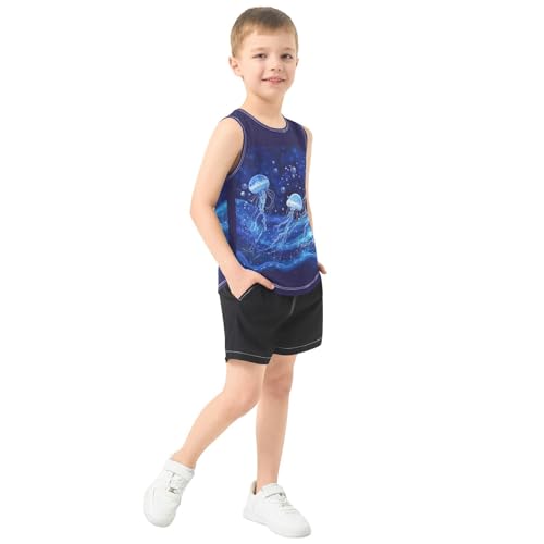 Jellyfish Bubbles Ocean Blue Boys Tank Tops Toddler Sleeveless Tank Top Undershirts for Kids,3T4