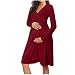 MaNMaNing con Tasca Manica Lunga Casual in Tinta Unita da Donna per L'Allattamento al Seno Abito per maternità Abito per maternità Abito Sposa Bianco (Wine, XXL)