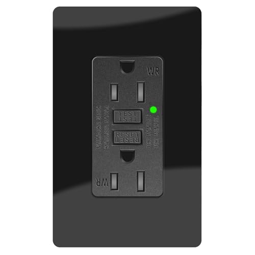15A Black GFCI Outlet, TR &amp; WR Ground Fault Protector with LED Indicator, Tamper &amp; Weather Resistant GFI Electrical Receptacle, ETL Listed, Wallplate Included, 1 Pack