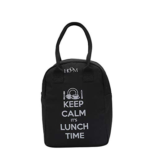Image of HOOM Insulated Lunch Bag for Office Men, Women and Kids, Leak Proof Water Resistant Polyester Made Lunch Tiffin Bag with Quotes (Black Keep Calm It's Lunch Time)
