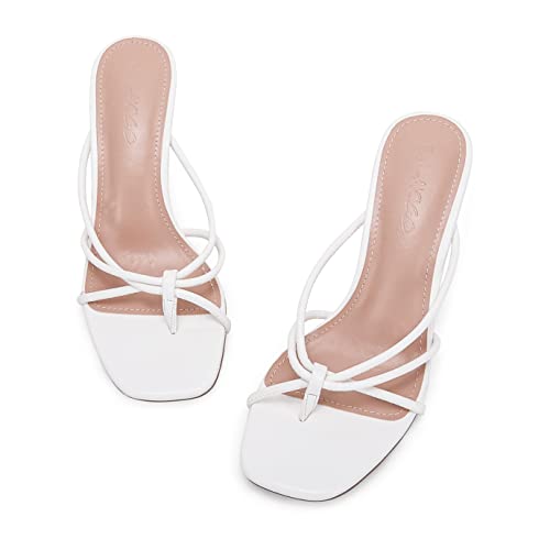 Laicigo Women’s Square Open Toe Flip Flops Stiletto Heels Strappy Thong Slide On Slingback Mules Sandals #TOP3