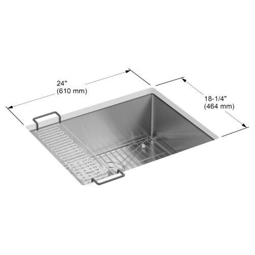 Kohler K-5286-Na Strive 24 X 18-1/4 X 9-5/16-Inch Under-Mount Single Bowl Kitchen Sink With Basin -Rack, Stainless Steel, 1-Pack #TOP4