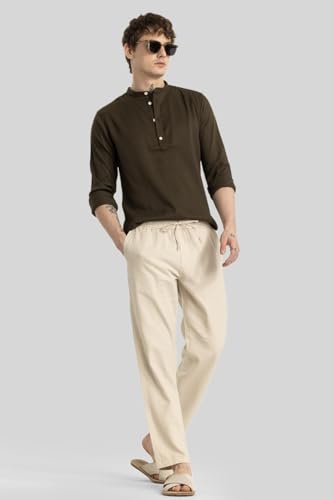 Image of SNITCH Martino Hazelnut Plain Slim Fit Trousers