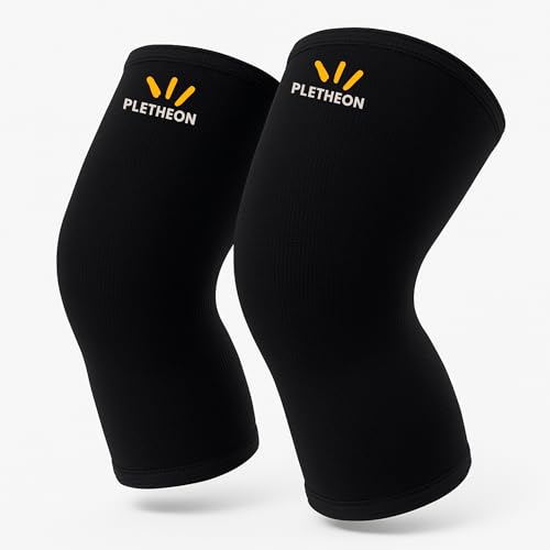 Image of PLETHEON Knee Cap for Pain Relief Men & Women | Compression Knee Support for Gym, Sports & Running | Anti-Slip, Breathable & Sweat-Free Knee Brace for Joint Pain & Injury Recovery (BLACK, LARGE)