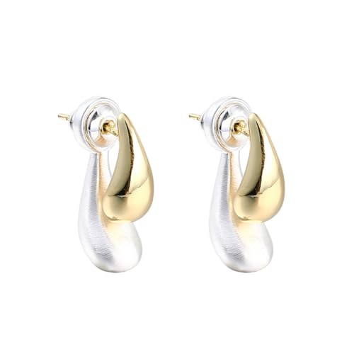 Gold Silver Double Bean Drop Earrings, Mixed Metal Two Tone Dangle Earrings for Women, Front and Back Drop Earrings Dangling with S925 Sterling Silver Post for Gift