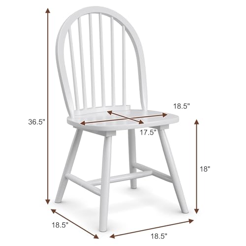 Image of COSTWAY Windsor Dining Chairs Set of 2, Mid-Century Modern Wood Chairs w /Spindle Back & Reinforced H-Shaped Legs, Farmhouse Armless Kitchen Chair for Living Dining Room, Restaurant (White)