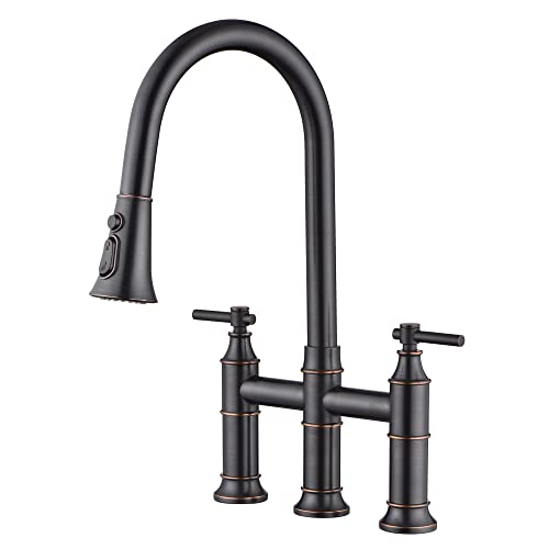 SUMERAIN Bridge Kitchen Faucet with Pull Down Sprayer, 3 Hole