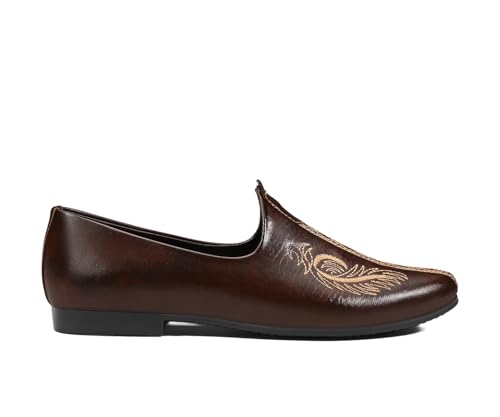 Image of LOUIS STITCH Men's Ethnic Slip On Embroidery Stitch Mojaris | Stylish Nagra Juti for Men | Lightweight and Comfortable Stylish Embroidery Jutis and Mojaris for Kurta Pajama | LSAXNGEDST