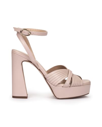Pedro Miralles Sandalias de tacón de Piel en Color Rosa Palo Modelo MONTEFIORALLE en Tonos Rosas. Hecho a Mano en España