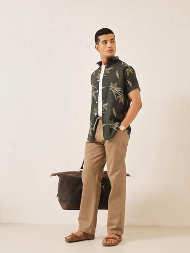 Image of Majestic Man Men's Slim Fit Pure Cotton Printed Casual Shirt - Short Sleeve | Premium Breathable Fabric | Modern Geometric Design