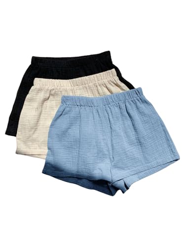 Image of MakeMeChic Women's 3 Pack Linen Shorts Gingham Striped Beach Shorts | Summer, Plaid, Cover Up Shorts