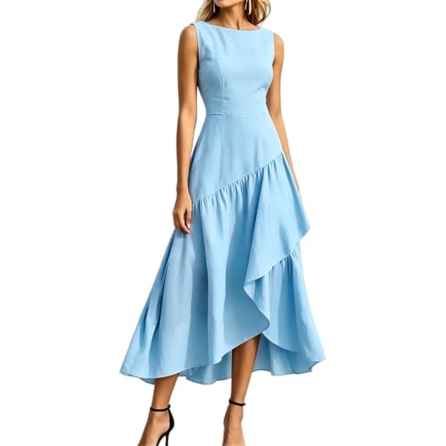 Robe midi fluide à volants asymétriques pour une silhouette élancée