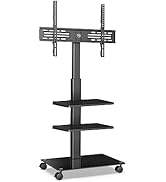 FITUEYES TV Ständer Rollbar TV Rollwagen 3 Ablagen Standfuß Fernsehstand mit Regal höhenverstellb...