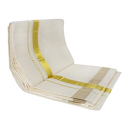 Image of Mens Rich Jari Border 100% Cotton Cream Dhoti 4.00 Meters Double Mundu /Vesti