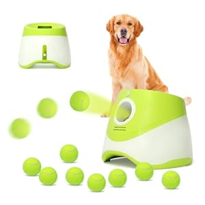 jovani Automatic Dog Ball Launcher, Indoor/Outdoor Small Dog Ball Launcher with Free 9 PCS Balls, Work 4~5 Hours on Full Charge Three-Speed Control Interactive Dog Fetch Machine Toy for Small Dogs