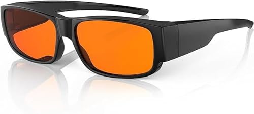 Bloomoak 99% Blue Light Blocking Fit Over Glasses - Anteojos nocturnos de color ámbar - Se adaptan a anteojos recetados y de lectura, antideslumbrantes para un mejor sueño y pantallas