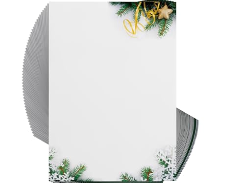 Weihnachtsbriefpapier | Tannenzweige | 20 Blatt weihnachtliches Motivpapier DIN A4 | Briefpapier