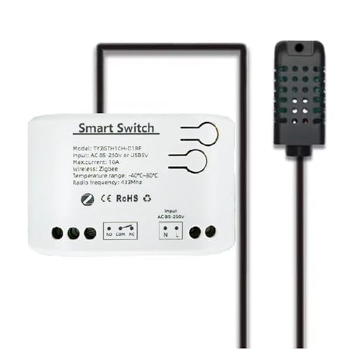 Glayent Tuya Zigbee - Interruptor inteligente de 1 banda con sensor de temperatura y humedad, aplicación Tuya Smart Life, relé de contacto seco pasivo AC85-250V