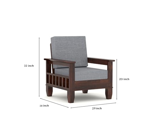 Image of NATRAJ ART & CRAFT Sheesham Wooden 1 Seater Sofa for Living Room | Rosewood 1 Seater Cushion Sofa with Side Newspaper Holder for Home & Office (Walnut, 1 Seater)