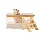 FiboPawer Transparent Rectangle Hamster Sand Bath Box for Hamster Cage Accessories, Digging Sand Container with Climbing Ladder, Large Sandbox for Hamsters Dust Bath and Play Sand，Large