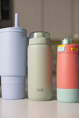 Image of Ello Cooper 18oz Kids Stainless Steel Water Bottle with Straw and Carry Handle, Double Walled and Vacuum Insulated Metal, Leak Proof Locking Lid with Soft Silicone Spout, Reusable, BPA Free, Sage