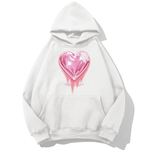 Mens Graphic Hoodies Heart Printed Vintage Streetwear Sweatshirt Aesthetic Design With Pockets Love Fleece Pullover