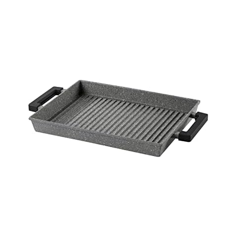 MOPITA SMART LIVING Cooking Special Q.b. by Rectangular Grill Pan in Non-Stick Aluminium, 4 cm Edge, Silicone Pot Holders, Suitable for All Hobs, Also in Oven 34 x 27 x 4 cm Cover