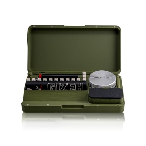 BAUKASTEN ORIGINAL mit Zubehör & Grinder - Organisierte & mobile Bau-Box mit Rolling Tray für bestes Bauen überall sicheren Transport sowie diskrete Aufbewahrung von allen Smoking Utensilien