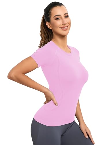 Image of MathCat Seamless Workout Tops for Women, Short Sleeve Compression Athletic Shirts Soft Yoga Gym Tops XS-XL