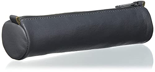 Clairefontaine 77034C, Collection Age Bag, A Small Round Pencil Case in Grey Genuine Lambskin Leather - Image 2