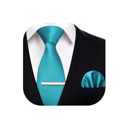 HISDERN Cravate Turquoise Homme Formelle Élégante Classique Ensemble de Cravates et Mouchoir et Pince pour Mariage Affaires Fête