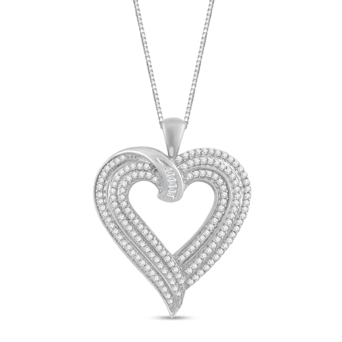 Jewelili 10K White Gold Diamond Heart Pendant