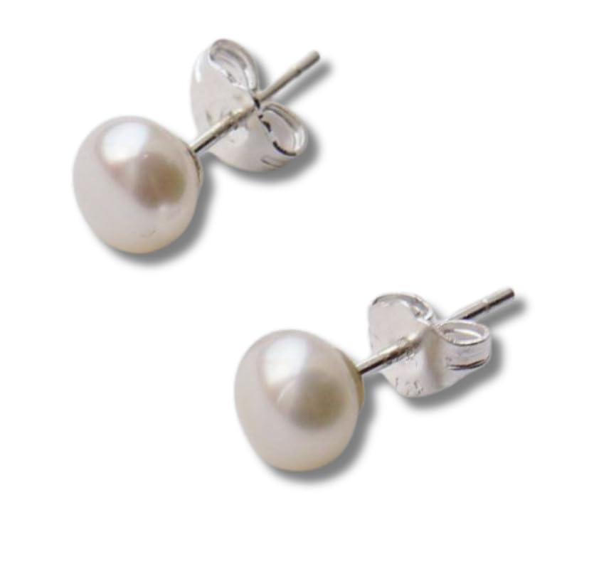 Trillium Jewels Silver Solitaire Earrings | 92.5 Purity Sterling Silver | Fresh Water Button Pearls | For Women, Girls, Men And Boys (6 mm) (B0D2DDTMPX) Amazon Price History, Amazon Price Tracker